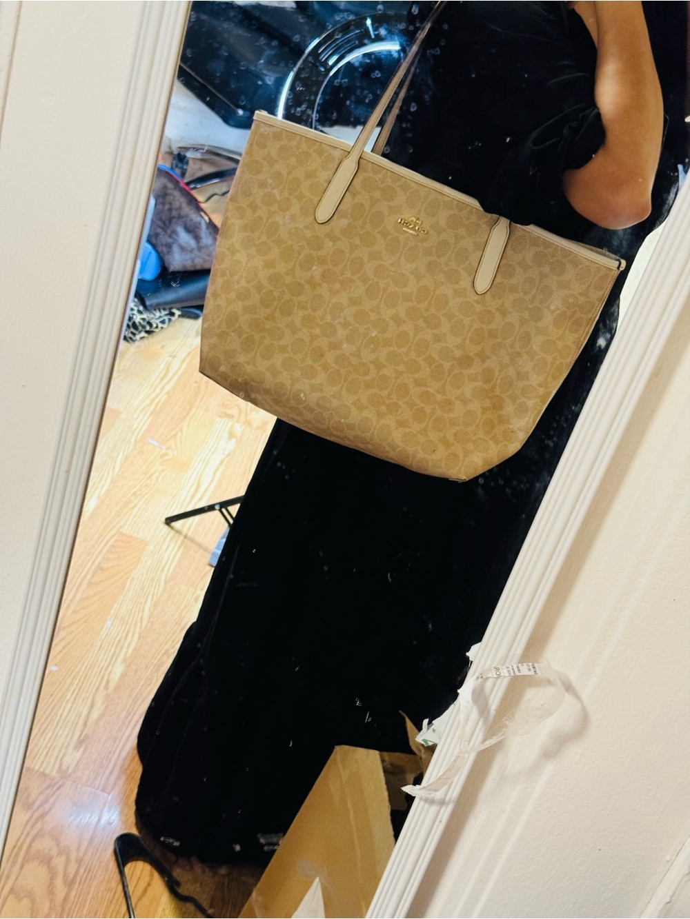 Coach Signature Canvas Tote in Khaki with Leather Trim